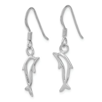 Rhodium Over Sterling Silver Polished Dolphin Dangle Earrings
