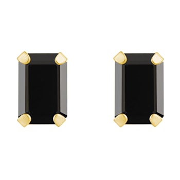 6x4mm Emerald Cut Black Onyx 10k Yellow Gold Stud Earrings