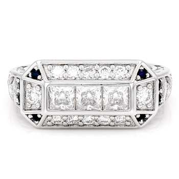Moissanite And Blue Sapphire Band Ring In Platinum-Enhanced Sterling
Silver 1.41ctw Diamond Equivalent Weight