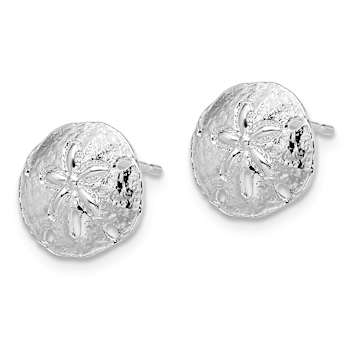 Rhodium Over Sterling Silver Polished Sand Dollar Post Earrings