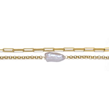 14k Gold Plated over Sterling Silver with Genuine Freshwater Pearl
Double Layer Bracelet