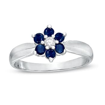 0.43ctw Sapphire and Diamond Flower Cluster Ring in 14k White Gold
