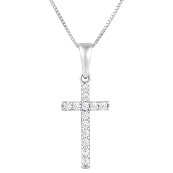 White Cubic Zirconia 14k White Gold Cross Pendant With Chain 0.30ctw