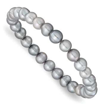 Rhodium Over Sterling Silver 7-8mm Gray Freshwater Pearl Earring
Bracelet Necklace Set