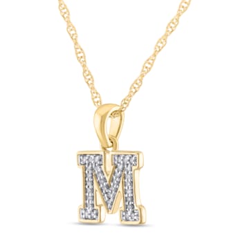 White Diamond Accent 10k Yellow Gold M Initial Pendant With 18” Rope Chain