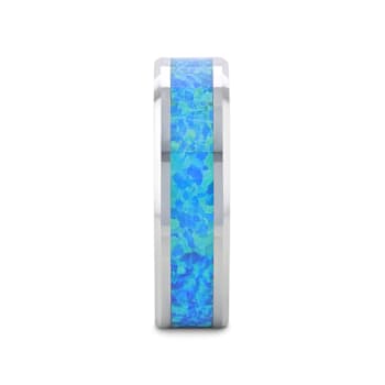QUASAR Tungsten Wedding Band with Blue Green Opal Inlay 6mm
