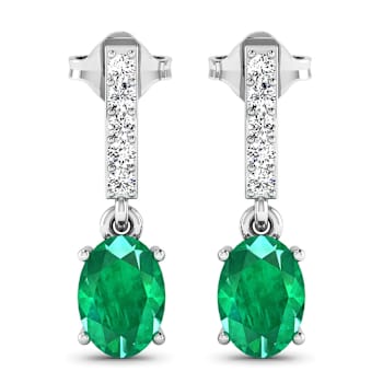 1.12ctw 14K White Gold  Zambian Green Emerald and White Diamond Halo Earrings