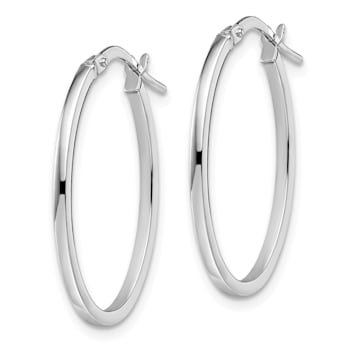 10k White Gold Polished Oval Hoop Earrings