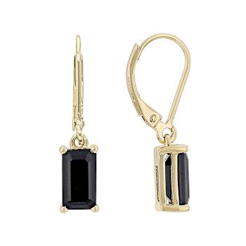 Black Spinel Rectangular Dangle Earrings In 18K Gold Over Sterling
Silver 3.40ctw