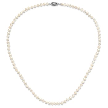 Rhodium Over Sterling Silver 4-5mm White Freshwater Cultured Pearl Necklace