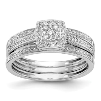 Rhodium Over 14K White Gold Lab Grown Diamond Cluster Engagement Ring 0.202ctw