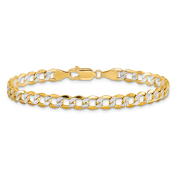 14k Yellow Gold and Rhodium Over 14k Yellow Gold 5.2mm Diamond-Cut Pave
Curb Link Bracelet