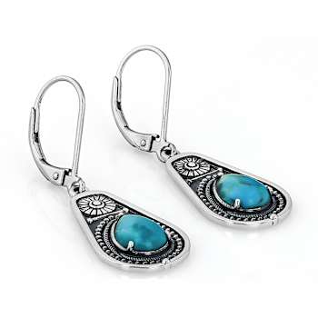 Turquoise Oxidized Sterling Silver Solitaire Earrings 8x6mm