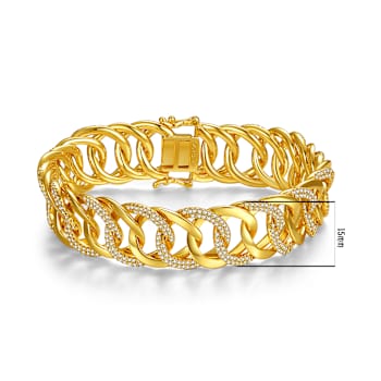 CZ Interlocking Slinky Link Chain Bracelet In 14K Gold Over Brass
