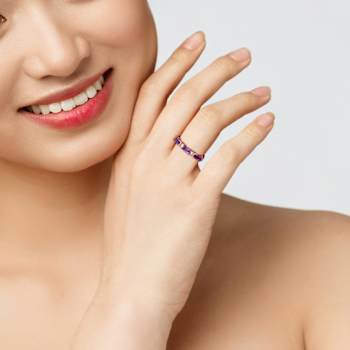 Amethyst and White Topaz 10K Rose Gold Semi-Eternity Ring 0.88ctw