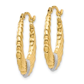 14k Yellow Gold and Rhodium Over 14k Yellow Gold 13/16" Polished
and Textured Hoop Earrings