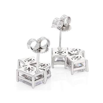 Mixed Geometric CZ Drop Earrings In Sterling Silver