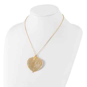 Dipped in 24k Gold Aspen Leaf Pendant with Cable Link 20 Inch Gold-tone Chain