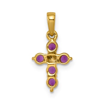 14k Yellow Gold and Rhodium Over 14k Yellow Gold Ruby and Diamond Cross Pendant