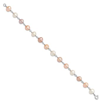 Rhodium Over Sterling Silver Multi-color Freshwater Pearl
Necklace/Bracelet/Earring Set