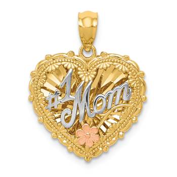 14K Tri-color Polished Number 1 MOM Shadowbox Pendant