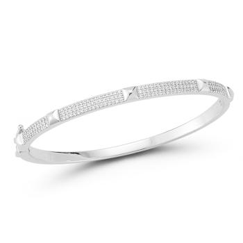 Rachel Zoe Pave CZ Nailhead Bangle Bracelet in Rhodium Over Sterling Silver