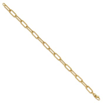 14K Yellow Gold Polished Textured Oval Link Bracelet