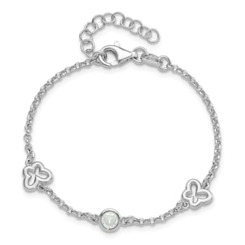 Rhodium Over Sterling Silver Cubic Zirconia Butterfly with 1-inch
Extension Bracelet