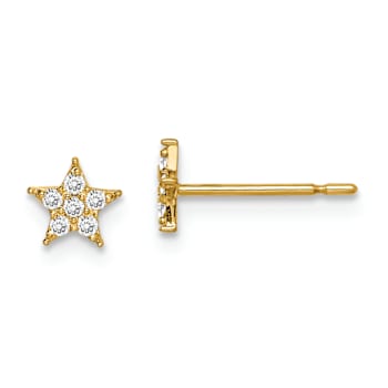 14k Yellow Gold 5.42mm Star with Cubic Zirconia Stud Earrings