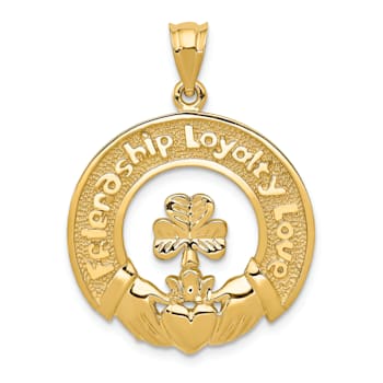 14k Yellow Gold Textured Claddagh Leaf Pendant