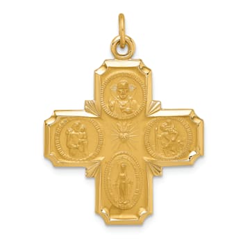 14K Yellow Gold Solid Polished and Satin Medium 4-Way Medal Pendant