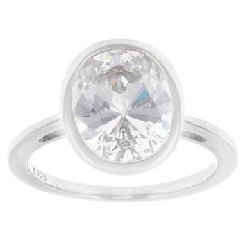 Bezel Set Oval CZ Ring And Earring Set In Platinum Over Sterling Silver