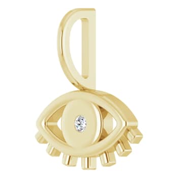 14K Yellow Gold 0.02ctw Diamond Accent Evil Eye Charm Pendant.