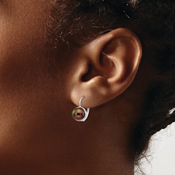 Rhodium Over 14K White Gold 6-7mm Black Button Freshwater Cultured Pearl
Leverback Earrings