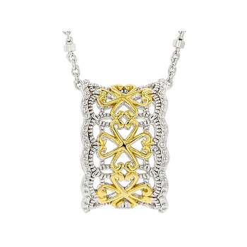 CZ Filigree Pendant With Chain In Platinum-Enhanced Sterling Silver And
18K Gold Over Sterling Silver