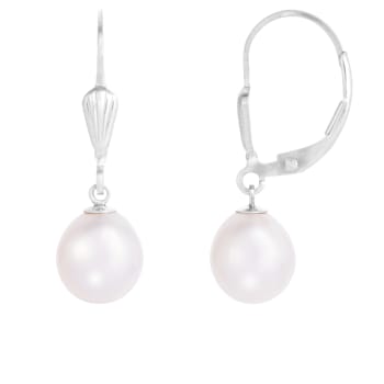 7-8mm white cultured freshwater pearl rhodium over sterling silver earrings