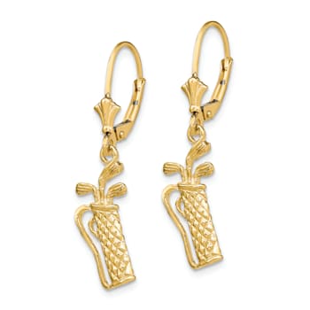 14k Yellow Gold Textured Golf Bag Dangle Earrings