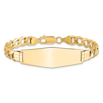 14k Yellow Gold Soft Diamond Shape Curb Link ID Bracelet
