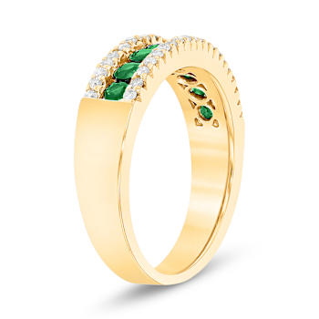 Emerald and Diamond 14k Yellow Gold Band Ring 0.90ctw
