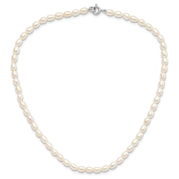 Rhodium Over Sterling Silver 4-5mm White Rice FWC Pearl Children's Necklace