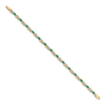 10k Yellow Gold and Rhodium Over 10k Yellow Gold Diamond and Emerald
Infinity Bracelet