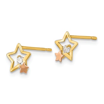 14k Two-tone Gold 7mm Children's Cubic Zirconia Star Stud Earrings