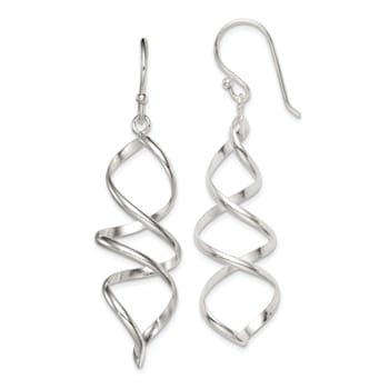 Sterling Silver Polished Corkscrew Twisted Dangle Earrings