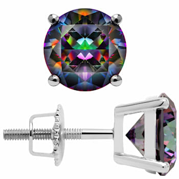 Multi-color Cubic Zirconia 14k White Gold Studs With Velvet Gift Box 4ctw