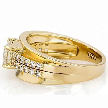 Diamond Simulant And Zircon Ring In 18K Gold Over Sterling Silver