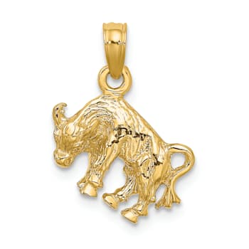 14k Yellow Gold 3D Textured Taurus Zodiac pendant