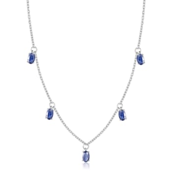 Oval Sapphire Sterling Silver Dainty Necklace, 1.50ctw