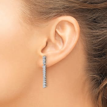 Rhodium Over 14K White Gold Lab Grown Diamond Post Dangle Earrings
