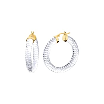 14K Yellow Gold Over Sterling Silver Clear Cable Acrylic Hoops