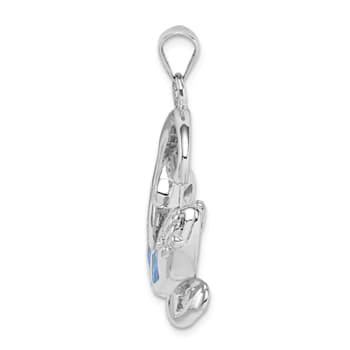 Rhodium Over Sterling Silver Lab Created Blue Opal Gecko Pendant